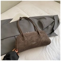 Brown faux suede shoulder bag with contrast stitching and dual handles for women - Coffee without Pendant