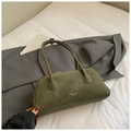 Retro dark green matte baguette bag with white letter print and double shoulder straps - Green Without Pendant