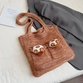 Borsa tote in maglia marrone con orsetti 3D e grande capacità per l'uso quotidiano - Marrone