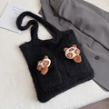 Borsa tote in maglia nera con simpatici peluche panda sulle tasche anteriori - Nero