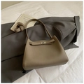 Elephant gray lychee grain leather bucket bag with rotating clasp and adjustable strap - Grey Without Pendant