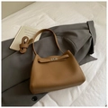 Chic brown litchi pattern leather bucket handbag with metal twist lock for women - Brown No Pendant