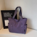 Bolso tote de nailon morado de gran capacidad con correas anchas y bolsillos con cremallera - Morado