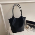 Classic black woven tote bag with large capacity and double leather straps for daily commute - Black