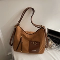 Grand sac cabas en daim marron avec boucles métalliques pour le bureau et les loisirs - Brun Sans Pendentif