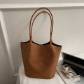 Brown woven texture tote bag with large capacity for winter office commuting style - Brown