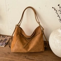 Brown woven tote bag with adjustable shoulder strap and vintage suede texture - Brown