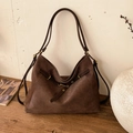 Deep brown large woven leather tote bag with diamond pattern for women commuting - Brown