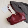Bolso tote vintage rojo oscuro de piel sintética mate con detalles plisados chic - Rojo