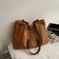 Caramel suede tote bag with metal chain strap and studs for chic office style - Brown