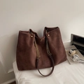 Dark brown suede tote bag with elegant golden chain strap and large interior capacity - Coffee
