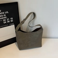 Retro grey-green minimalist hobo bag with adjustable silver buckle strap for women - Grey Without Pendant