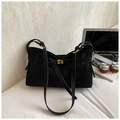 Chic black frosted leather large tote bag with gold metal clasp for daily office wear - Black