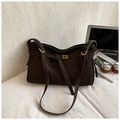 Deep brown matte leather hobo bag with gold hardware and adjustable strap for women - Brown