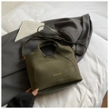 Deep olive green vintage bucket bag with circular handles and adjustable shoulder strap - Wilted Leaf Green Without Pendant