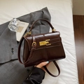 Chic dark brown oil wax leather shoulder bag with gold twist lock for women - Coffee No Charm