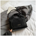 Retro black large capacity bucket bag in spliced suede and leather with shoulder strap - Black without Pendant