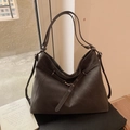 Grand sac cabas hobo vintage en cuir marron foncé avec crochet en métal pour femme - Brun Sans Pendentif