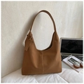 Grand sac cabas marron caramel avec coutures blanches contrastées pour style citadin - Brun Sans Pendentif