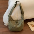 Bolso hobo grande de lona verde oscuro con cremallera diagonal y correa ajustable - Verde