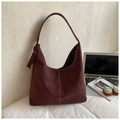 Sac hobo bordeaux en daim à coutures blanches contrastées, grand format pour femme - Rouge Vin Sans Pendentif