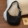 Black crescent canvas crossbody bag with asymmetric zipper and adjustable wide strap - Black