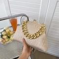 Schicke beige gefaltete Umhängetasche mit goldener Kette und Klickverschluss für Damen - Khaki