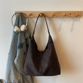 Bolso tote grande minimalista en color café de piel sintética vintage para mujer - Marrón