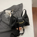Large capacity black pleated shoulder bag with golden crescent buckle and adjustable strap - No Pendant / Black