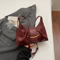 Elegant burgundy pleated dumpling bag with golden metal buckle and thin leather strap - No Pendant / Burgundy