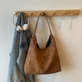 Bolso tote marrón minimalista de gran capacidad con textura de cuero suave retro - Marrón