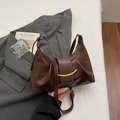 Dark brown pleated underarm bag with a golden metal buckle and minimalist retro design - No Pendant / Coffee