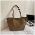 Coffee brown faux leather large tote bag with shoulder straps for women commuting - Beige Khaki Without Charm