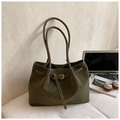 Macro detail of dark olive green matte tote bag with gold buckle and premium texture - Green Without Pendant