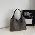 Dark grey canvas tote bag with brown leather straps and front pockets for daily essentials - Dark Brown