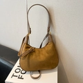 Brown suede underarm bag with gold hardware and leather trim in a minimalist style - Khaki (No Pendant)