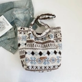 Winter plush tote bag with vintage geometric pattern and warm sherpa texture in cream white - White