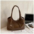 Brown faux leather tote bag with bow knot detail for women, casual autumn winter style - No Pendant / Brown