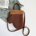 Brown mitten-shaped crossbody bag with sheepskin trim and adjustable strap - Brown