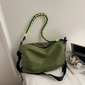 Groene geruite crossbody draagtas met neon touwhandvat en verstelbare schouderriem - Groen