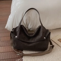 Dark brown large tote bag with wide geometric pattern strap and minimalist matte finish - Brown No Pendant
