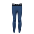 Blaue melierte Yoga-Leggings mit breitem schwarzem Girl-Power-Print-Bund - S / Denim-Blau