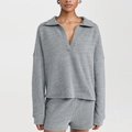 Women's 2-piece light grey lounge set featuring V-neck long sleeve sweatshirt and shorts - L / Gray Blazer