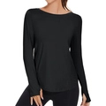 Women's black long sleeve yoga top with thumbholes and UPF50+ sun protection fabric - S / Black