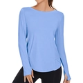 Women's light blue long sleeve yoga shirt with thumb holes and UPF50+ sun protection - S / Blue