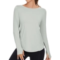 Women's light green loose yoga long sleeve shirt with thumb holes and UPF50+ protection - S / Gray
