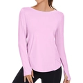 Pink long sleeve women's sun protection yoga top with thumb holes and UPF50+ rating - S / Tops / Light Pink