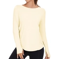 Women's light yellow long sleeve yoga top with UPF50+ sun protection and thumbholes - S / Tops / Light Skin