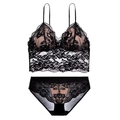 Elegantes Set aus schwarzem Spitzen-Bralette und Slip mit floraler Stickerei und Trägern - S / Schwarz Schöner Rücken Modell
