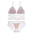 Weißes Blumen-Spitzenunterwäsche-Set mit kabellosem Camisole-BH und passendem Slip - S / Weiß Schöner Rücken Modell